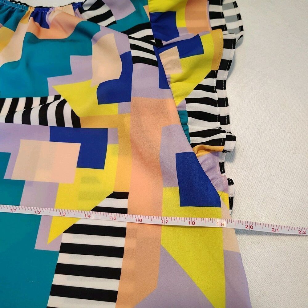 Crosby by Mollie Burch Womens Small Abstract Geometric Ruffle Sleeve Blouse - Picture 6 of 7